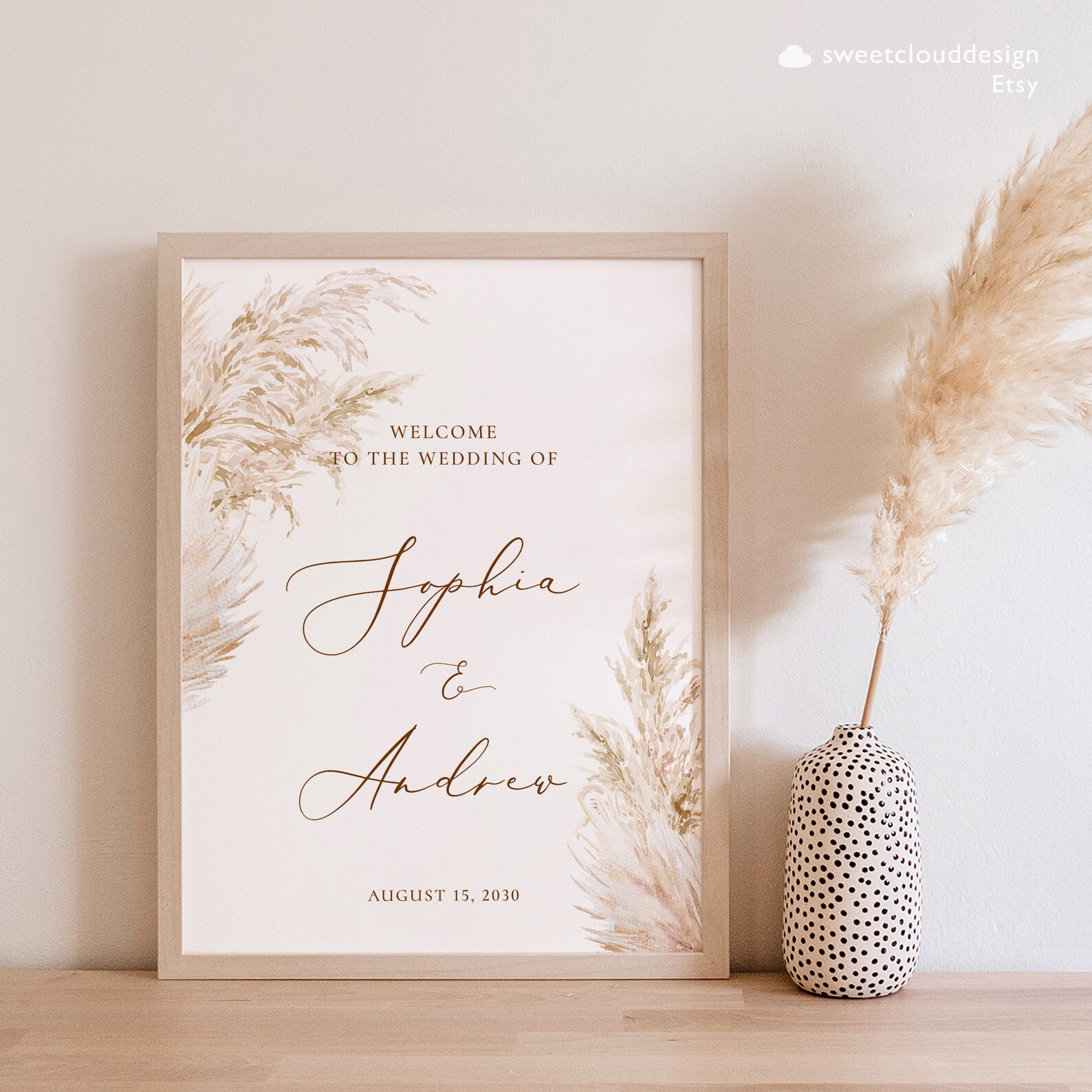 Boho Welcome Wedding Sign Template Pampas Grass Welcome Sign Pampas ...