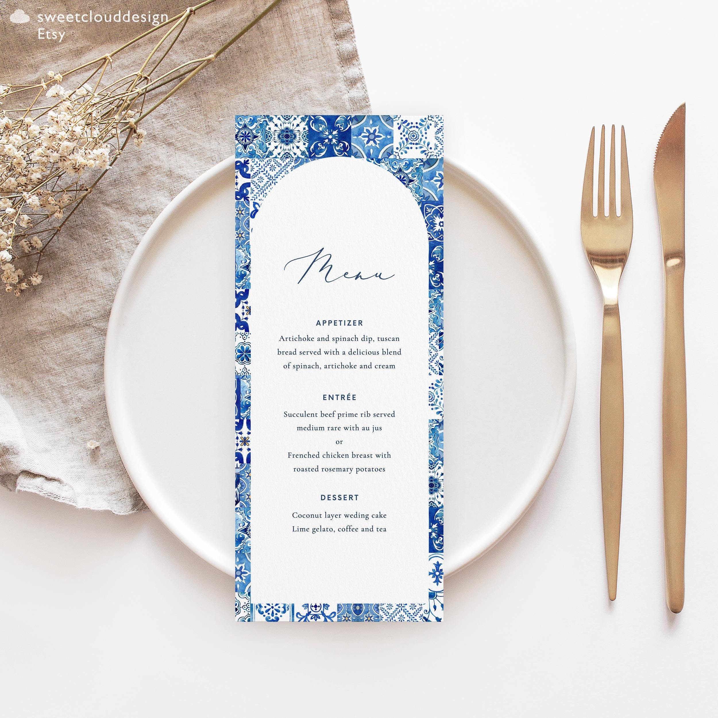 Blue Tile Dinner Menu Blue Tile Wedding Menu Template Blue Tile Arch ...