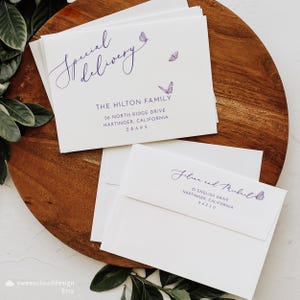 purple Butterfly Envelope Address Template Special delivery Envelope Address Printable Lovely Editable Address label A7 A6 A2 A1 C5 C6 6X9