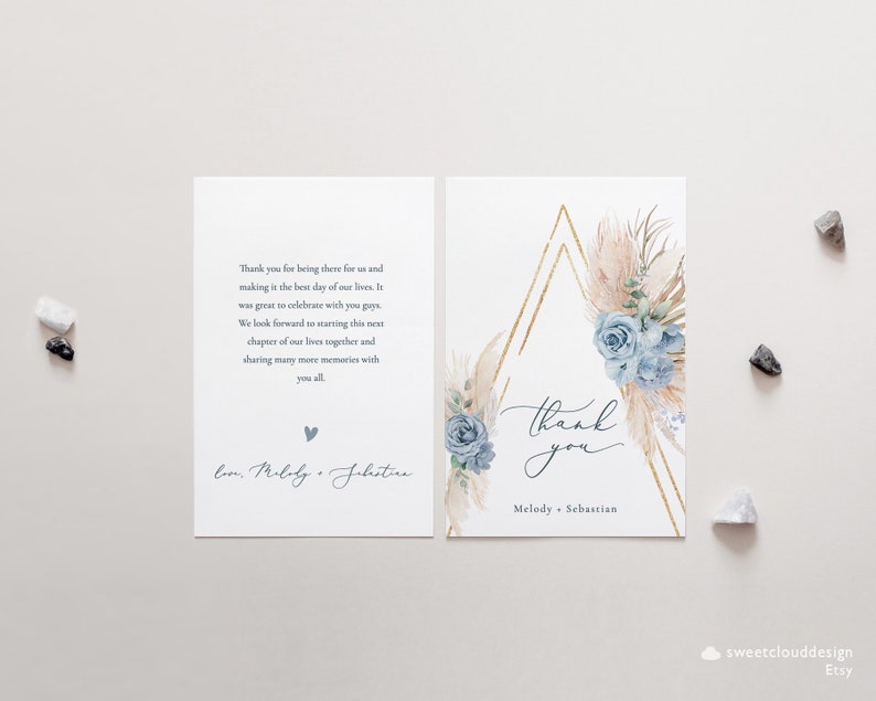 Dusty Blue and Gold Thank You Card Template Steel Blue Arch Thank You ...