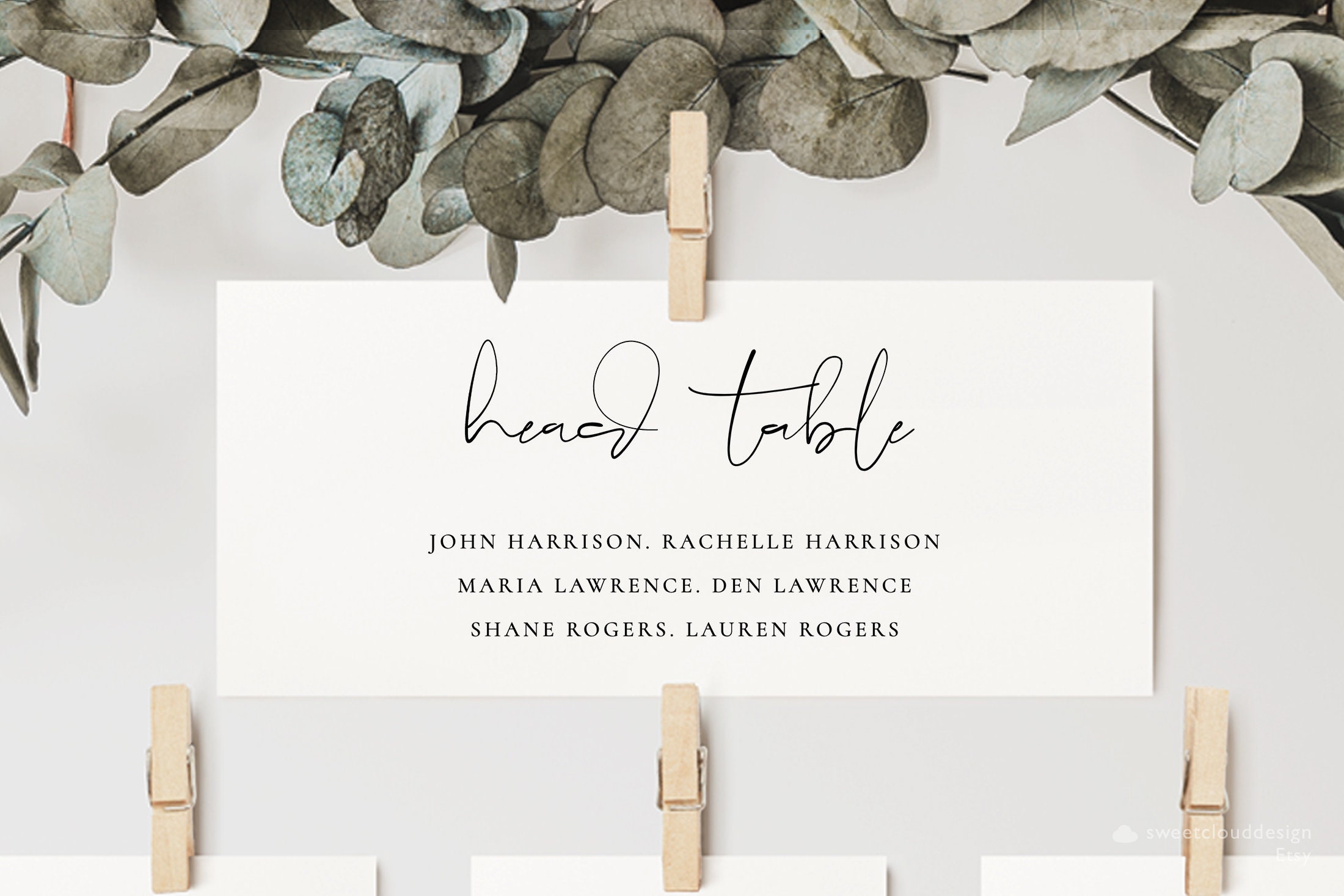 Minimal Table Seating Chart Card Template, Simple Wedding Seating Chart ...