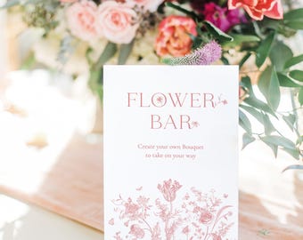 Dusty Pink Flower Bar Sign Blush Floral Bar Sign Pink flower Bridal Shower Flower Bar Blush Bouquet Bar Sign Printable Flower Bar Table Sign