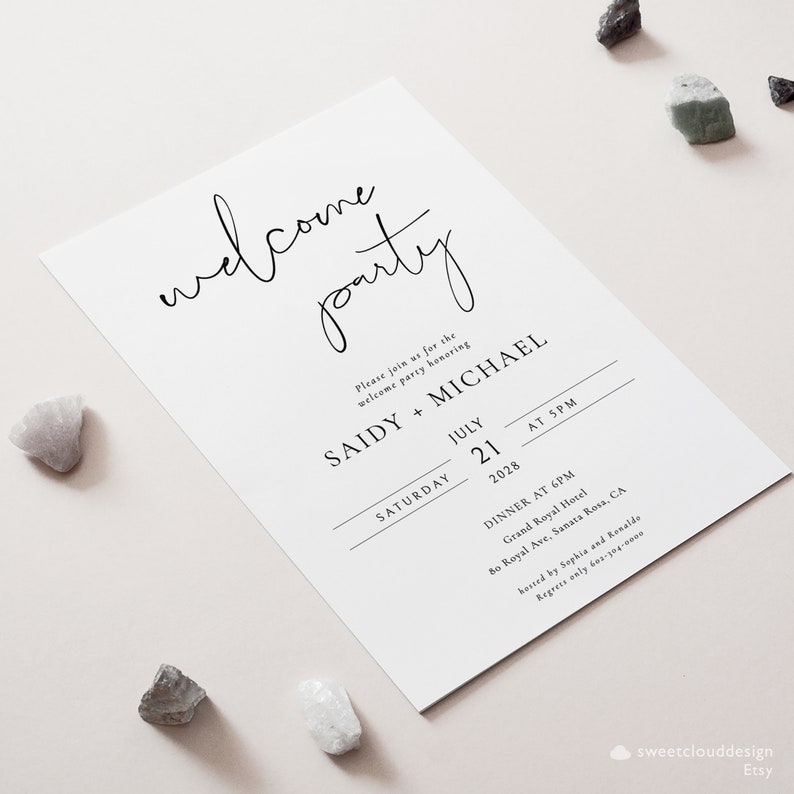 Simple welcome Dinner party invitation Template,Minimal Rehearsal Dinner Template, modern Editable dinner party invitation printable card image 7