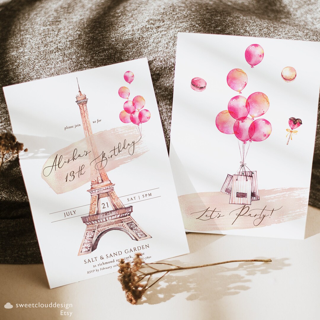 Paris Birthday Card Eiffel Tower Birthday Party Invitation Paris Tower ...