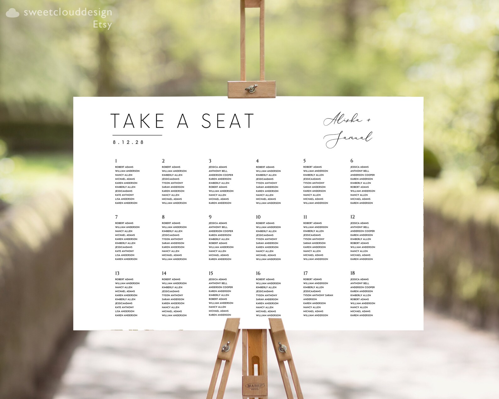 Modern Wedding Seating Chart Horizontal Editable Simple Seating Plan ...