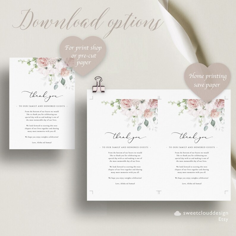 Dusty Pink Floral Thank You Dusk Pink Wedding Thank You Card Editable ...