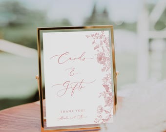 Cards and gifts sign dusty Pink floral card and gift sign Pink flower Favor sign Pink garden Favour table sign template 8x10 5x7 A4 A5
