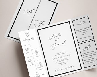 Gatefold Modern Wedding Invitation Simple Gatefold Invitation Minimal gate fold template Printable Invitation Editable wedding card Monroe