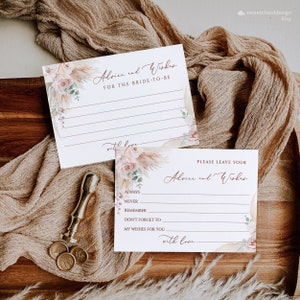 Brautparty Beratung und Wünsche Karte Dusty Pink Boho Beratung Karte Pampas Gras Beratung und Wünsche für die Braut zu sein druckbare Karte Beratung