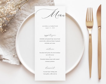 Minimal Wedding Menu Template Modern wedding menu Minimalist Printable Wedding Menu Modern Menu Template Editable Dinner Menu