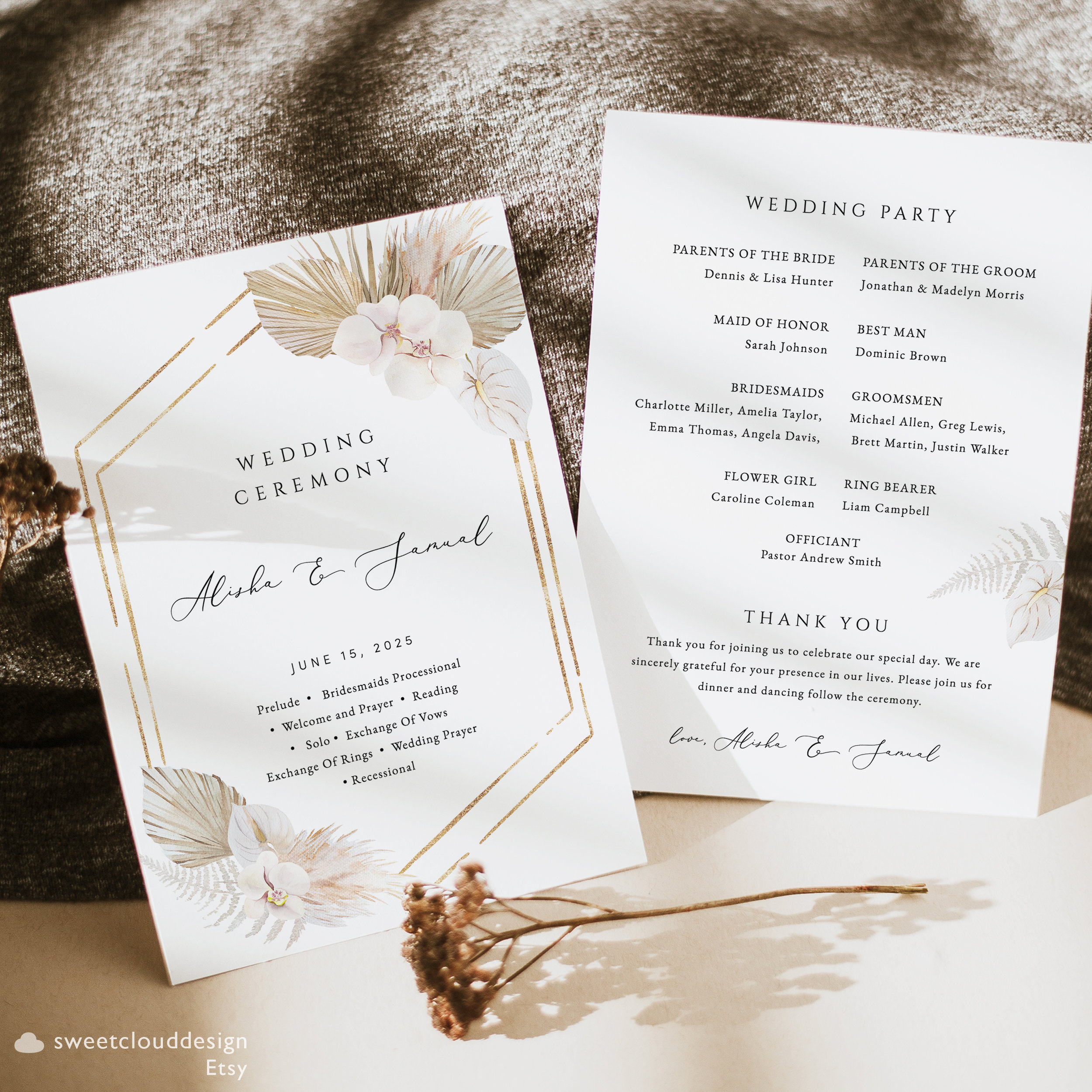 Boho Wedding Program Template Printable Pampas Editable Wedding ...