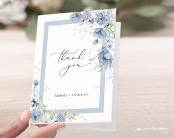 Dusty blue flower Thank You card Soft blue flower Thank You Card Template blue floral Editable table thank you card berry