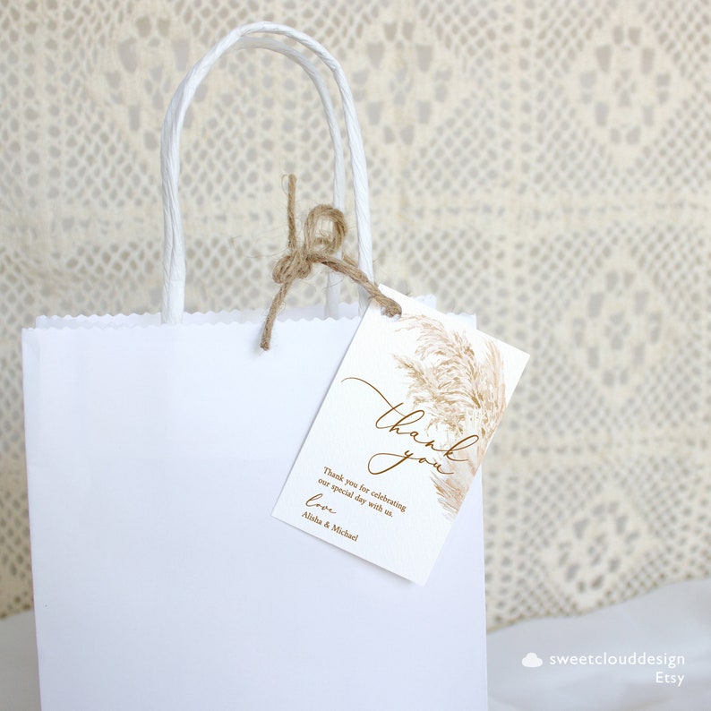 Pampas Grass Favor Bag Tagsprintable Thank You Boho Tags - Etsy