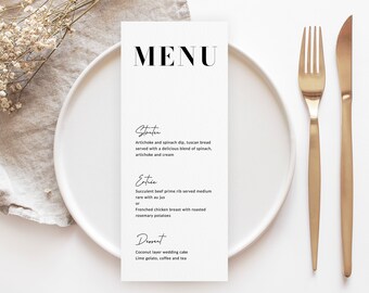 Elegant Modern Wedding Menu Template Simple Menu Printable Minimalist Menu Editable wedding Menu Instant Download Dinner Menu Cards kelli