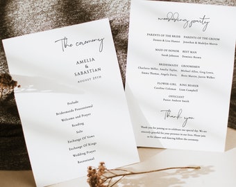 Simple Wedding Program Template Modern Wedding Ceremony card Editable Wedding program wedding order of service Minimalist ceremony Collette