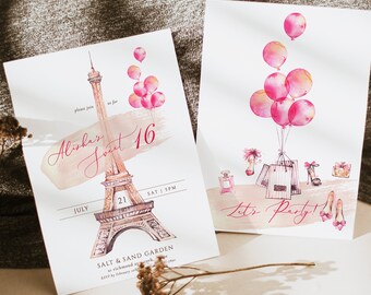 Pink Paris Sweet 16 Einladung Eiffelturm 16. Geburtstag Karte Vorlage Paris Tower Quinceanera Einladung Vorlage rosa Geburtstagsparty Karte