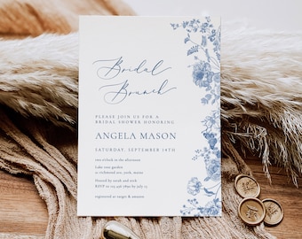 Dusty blue floral Bridal Brunch invitation template blue flower Bridal Shower invite vintage floral Bridal Shower Brunch Invite Printable