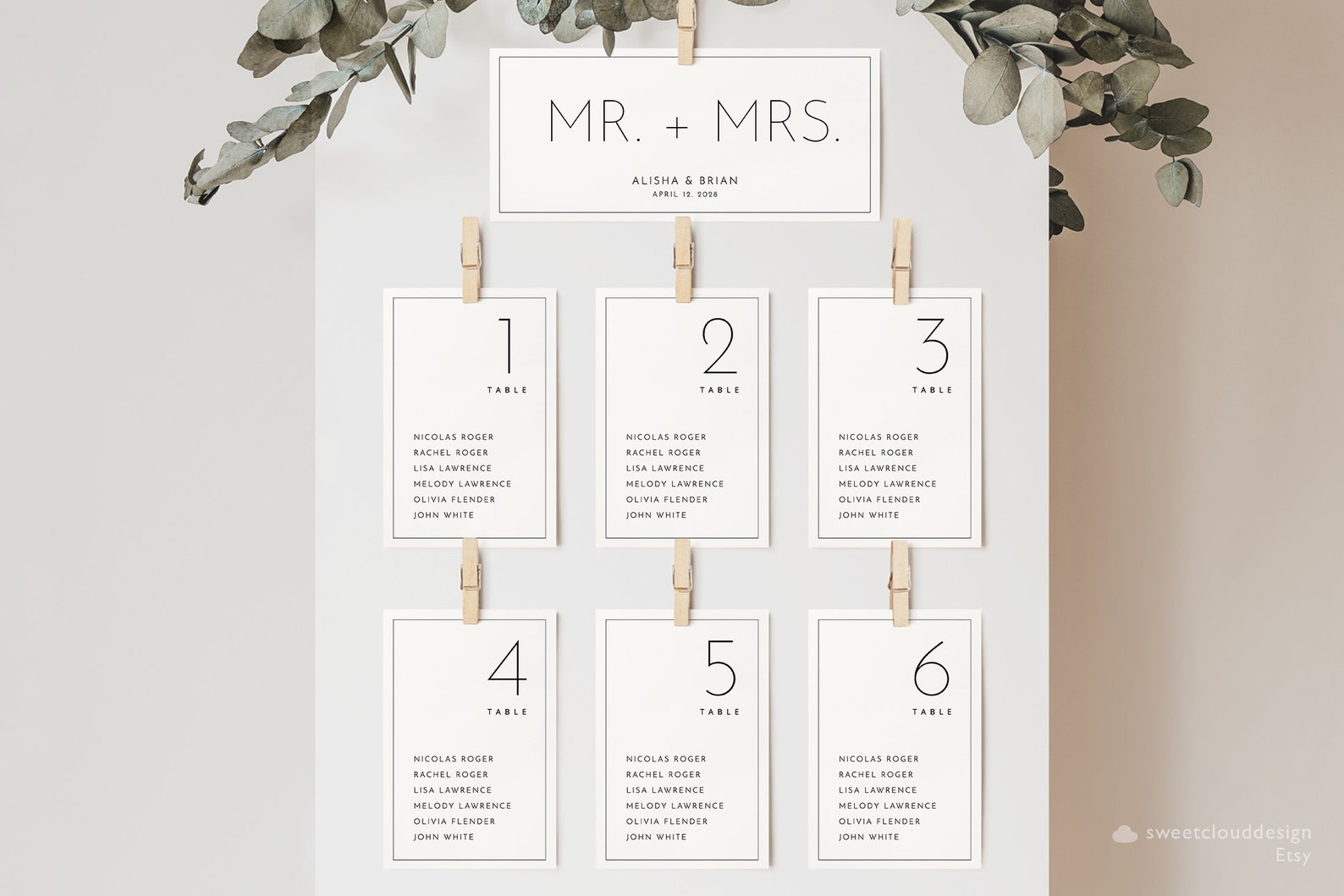Card Table Layout Design Minimal Table Seating Chart Card Template, Simple Wedding Seating Chart ...