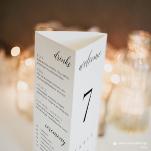 Modern Wedding Triangle Table Number Template Trifold Table Menu ...