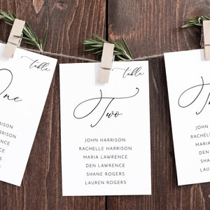 Plantilla de tarjeta de tabla de asientos de mesa mínima, tarjetas imprimibles de tabla de asientos simples, tarjetas de asientos de mesa modernas, tarjeta de asientos elegante editable