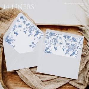 Dusty Blue floral Envelope Liner Template Steel blue Envelope Liner Dusty blur flower Envelope Liner Botanical blue Printable liners garden