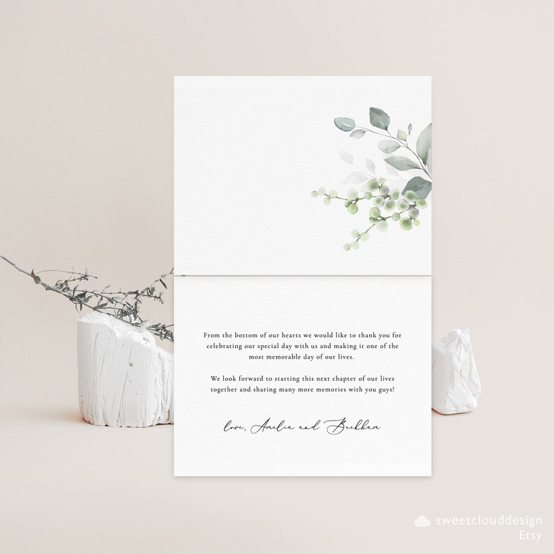 Dusty Blue Floral Thank You Wedding Thank You Card Template Editable ...
