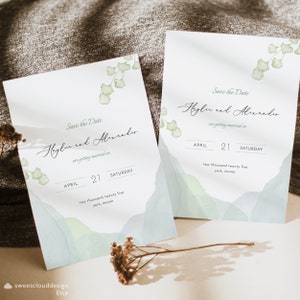 Soft green Save The Date,Greenery Save the Date,mountain Save the date Template,Editable Engagement Save Date,Save the date Printable,Haylee