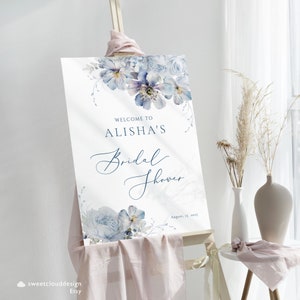 Dusty Blue  Bridal Shower Sign Soft blue Bridal Shower Template Vertical pastel blue welcome Bridal Sign Printable sign template
