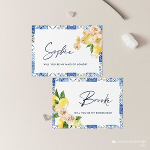Lemon Bridesmaid Proposal Card Template Blue tilel Maid of Honor card Will You Be My Bridesmaid Card Mediterranean bridesmaid card