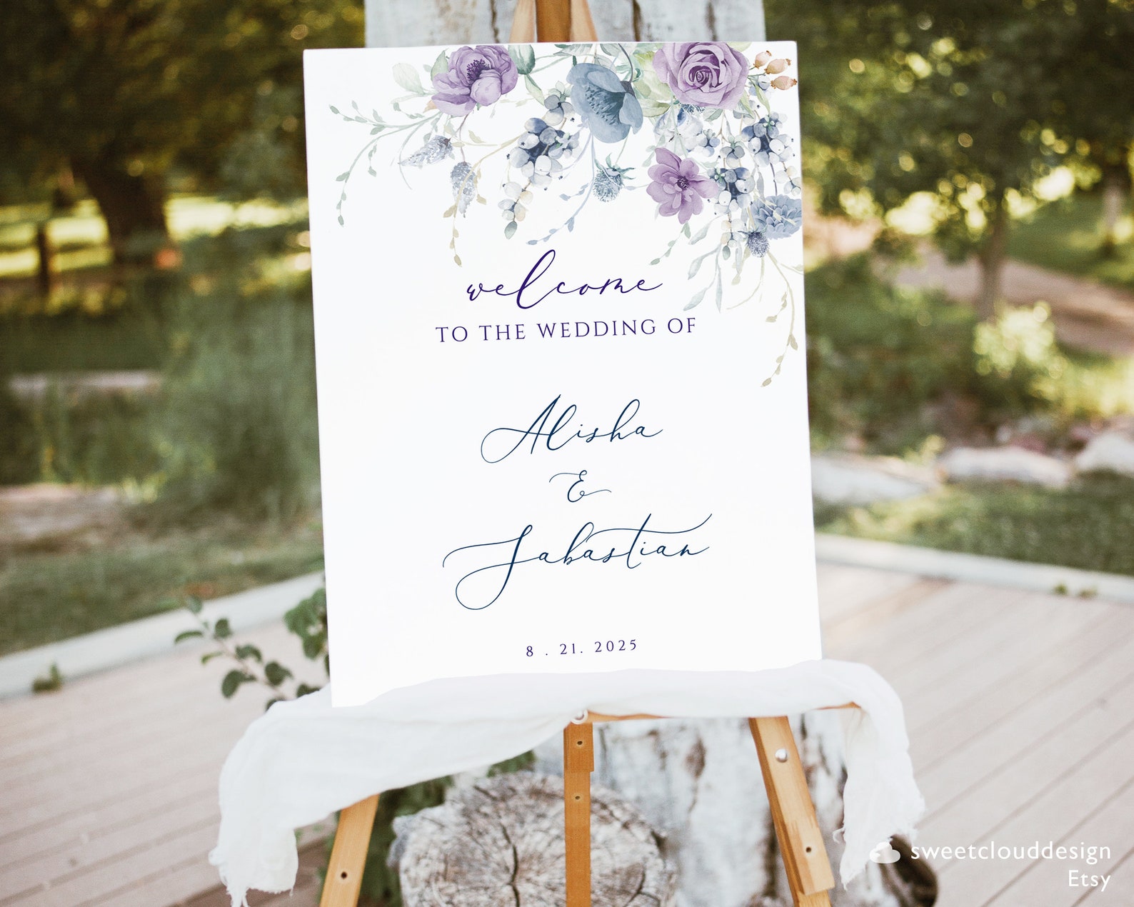 Welcome Violet Dusty Blue and Purple Welcome Wedding Sign Template DUSTY Purple ...