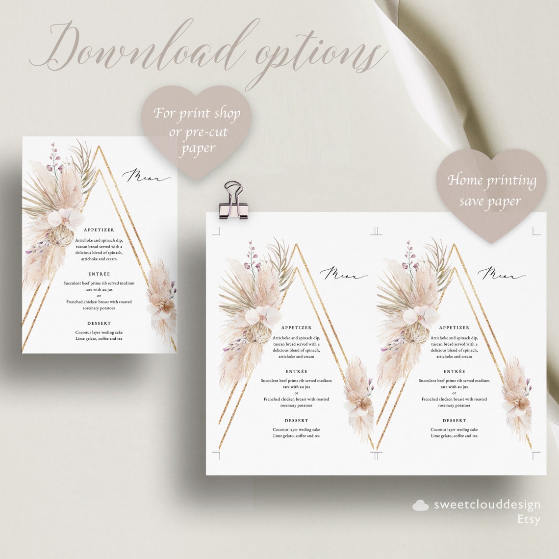 Boho Orchid Menu Boho Floral Dinner Menu Printable Boho Menu Pampas ...