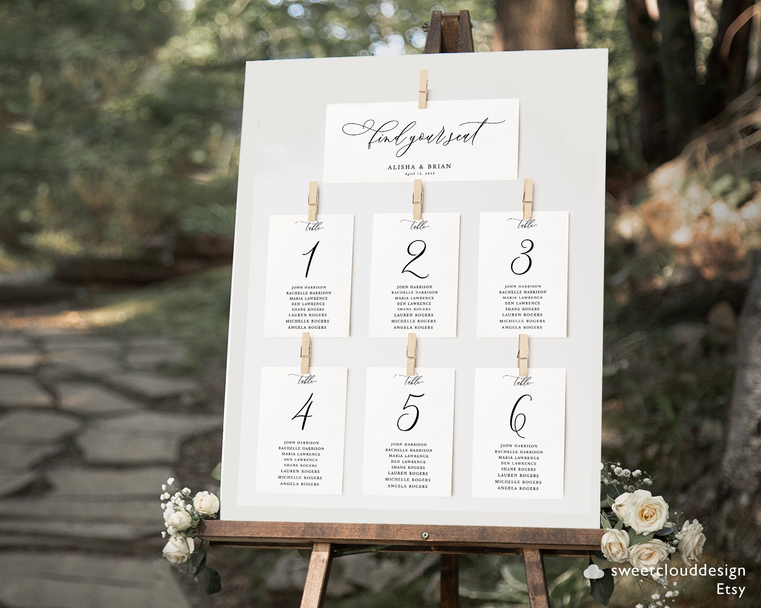Minimal Table Seating Chart Card Template, Simple Seating Chart ...