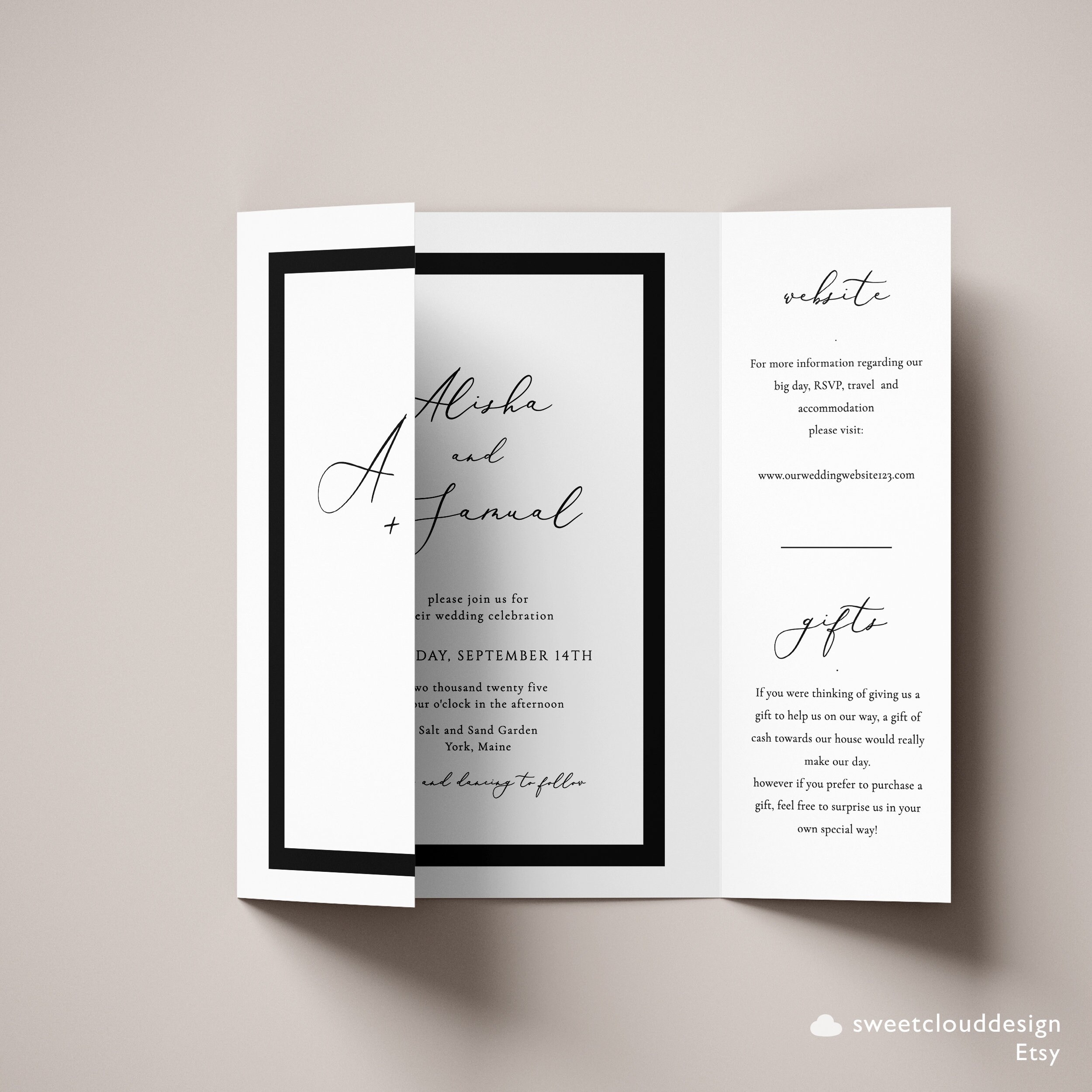 Gate Fold Modern Wedding Invitation Simple Gatefold Invitation Etsy UK