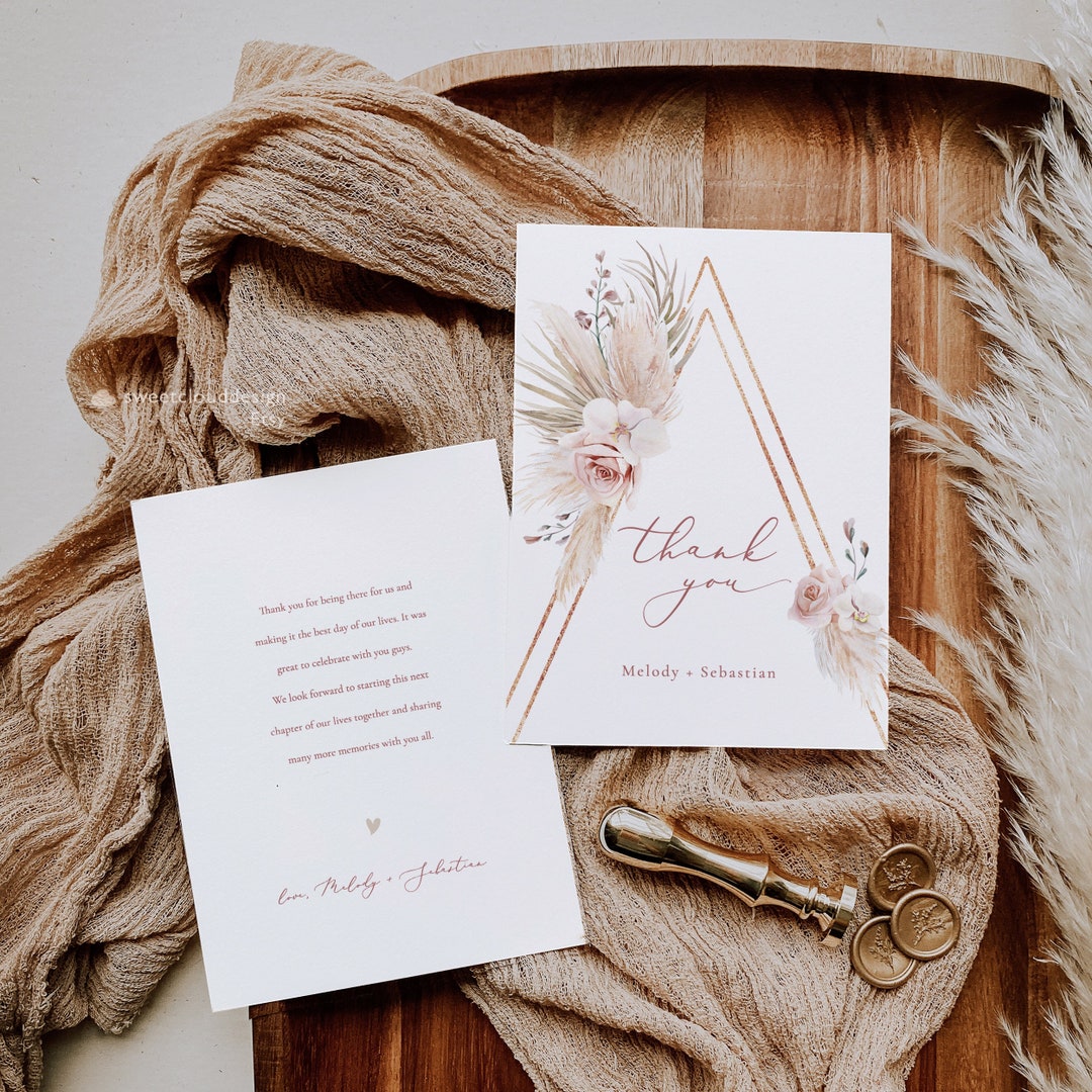 Rose Gold Thank You Card Template Boho Orchid Arch Thank You Card ...