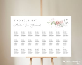 Blush Floral Wedding Seating Chart,Greenery Watercolor Seating Plan,Editable Seating Template,Wedding Seating Plan, seating Sign,Gracey