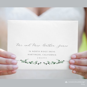 Greenery Envelope Template Green leaves Address label Printable leaf Envelope Address Template Forest green Envelope A7 Editable Address
