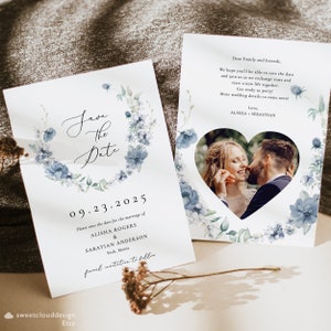 Dusty Blue save the date stahlblauer Save the date grüner Blumenkranz Save the date Hochzeit datumskarte blauer Blumenkranz Save the date Beere