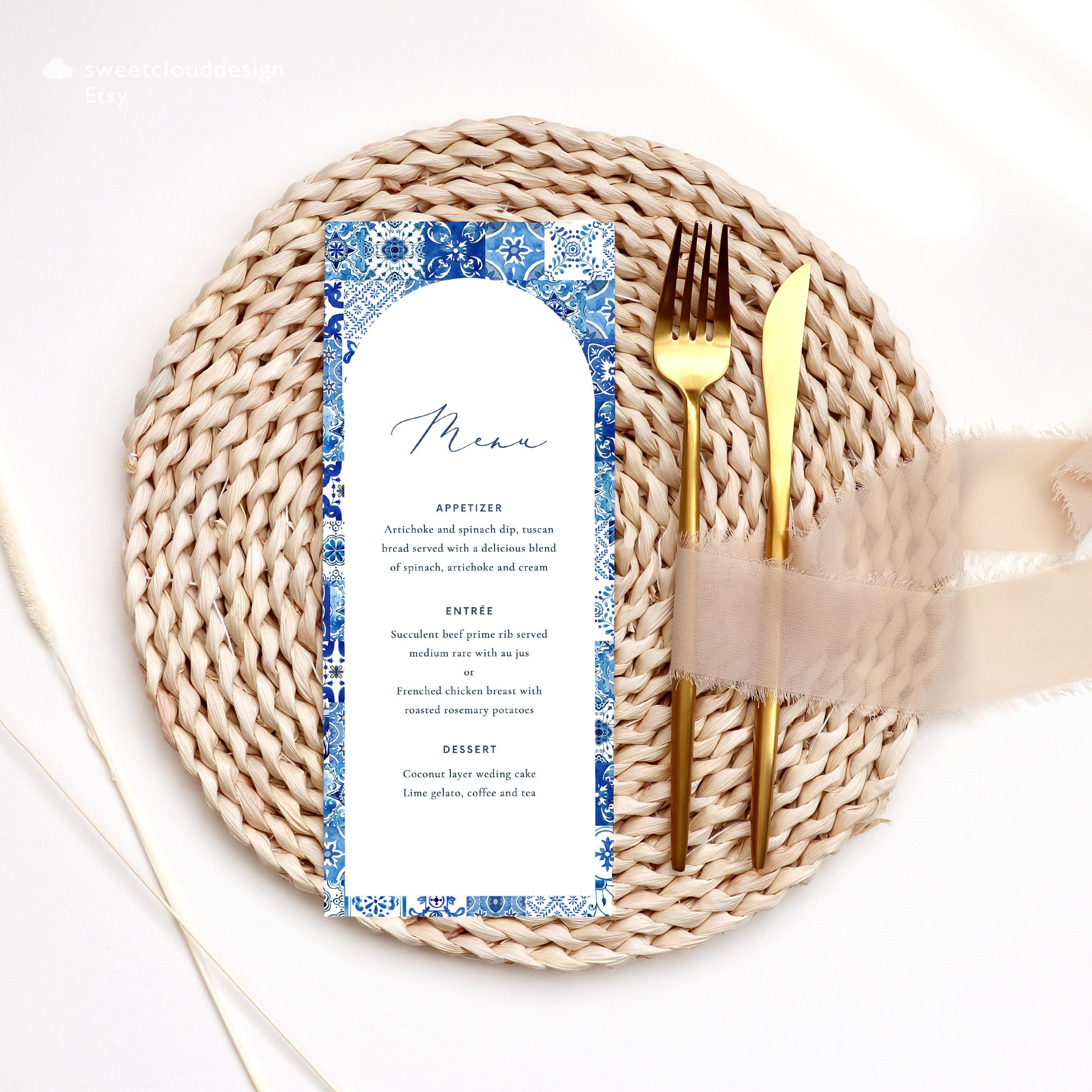Blue Tile Dinner Menu Blue Tile Wedding Menu Template Blue Tile Arch ...
