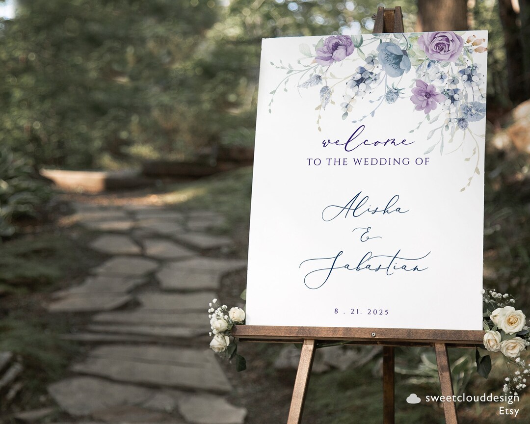 Welcome Violet Dusty Blue and Purple Welcome Wedding Sign Template DUSTY Purple ...