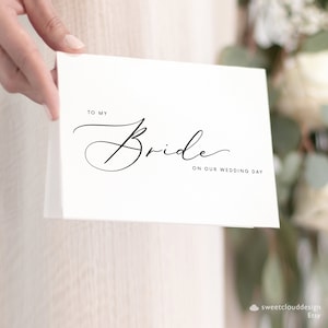 Tarjeta simple para mi novia el día de nuestra boda Plantilla de libro de votos mínimos Tarjeta de voto del día de la boda para mi tarjeta de novia Tarjeta de novia en tienda de campaña Madeline doblada