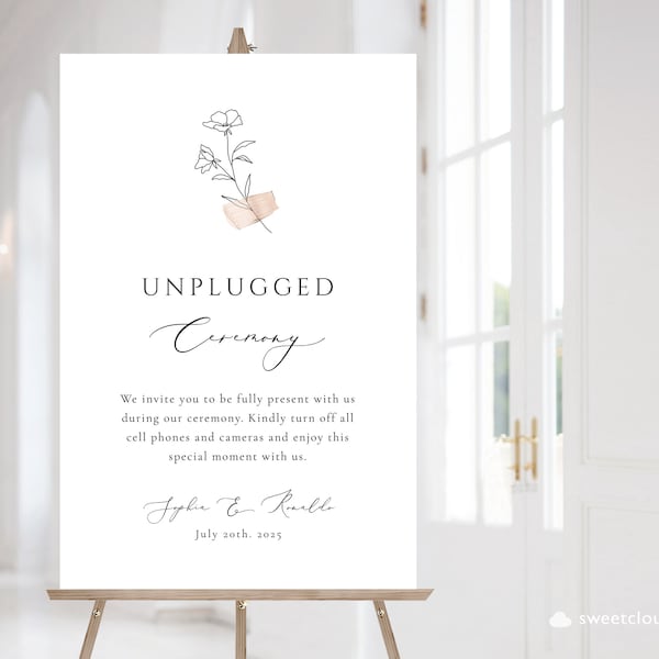 Simple floral Unplugged Ceremony Sign,minimal floral Unplugged wedding Sign Template,Modern unplugged Sign,Printable Unplugged Wedding,Keily