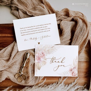 Boho Blush Orchidee Dankeskarte Bearbeitbare Pampasgras Hochzeit Dankeschön Kartenvorlage Romantische Boho Danke Instant Download Karte Pamelia