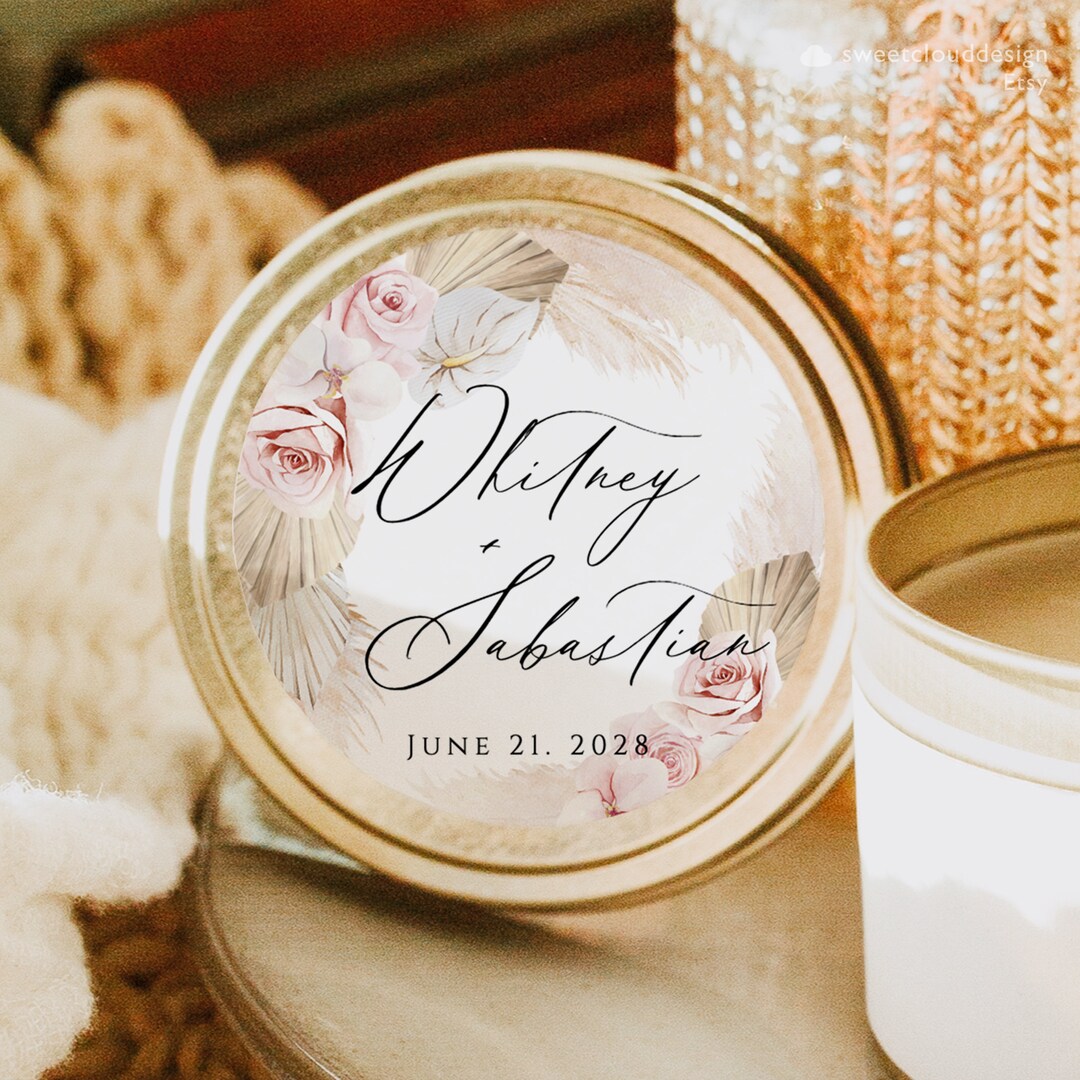 Boho Blush Orchid Candle Label Pink Rose Candle Label Circle Etsy