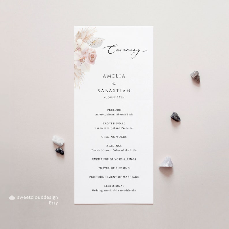 BOHO Floral Wedding Program Template Pampas Boho Printable Wedding ...