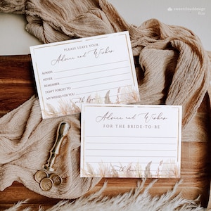 Brautparty Ratschläge und Wünsche Karte Pampas Gras Ratschläge und Wünsche für die Braut druckbare Karte Pampas Gras Brautparty Boho Karte