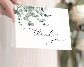 Greenery Thank You card with Envelope template Editable forest green leaf Thank You Card Template Printable envelope instant download Mindi