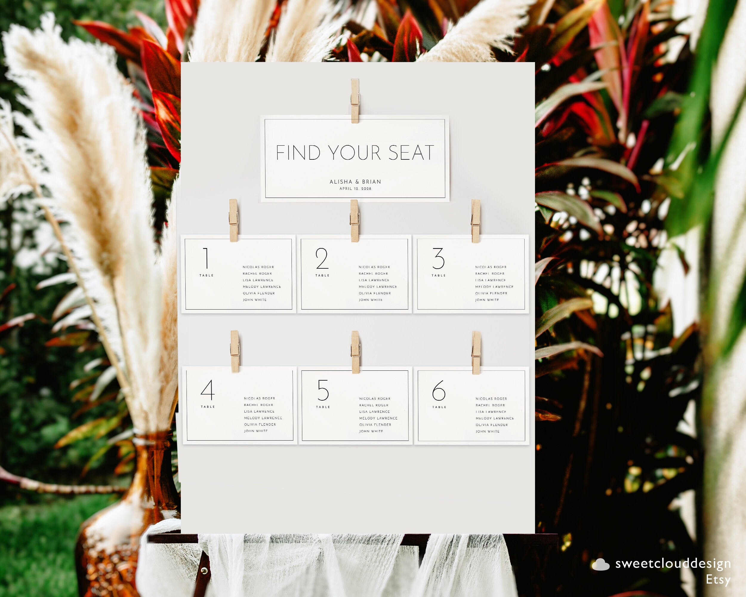 Minimal Table Seating Chart Card Template, Simple Wedding Seating Chart ...
