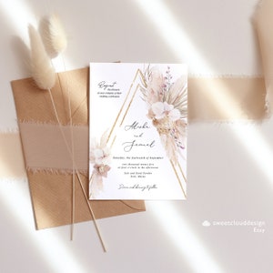 Boho Wedding Invitation beach tropical wedding Invitation Pampas grass invitation template Palm Leaf Invitation Bohemian Invitivation PAMELA image 7