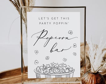 Simple Popcorn Bar Sign Template,Wedding Popcorn Station Sign Printable Treat Table Sign Editable Bridal Shower Sign Baby Shower popcorn bar