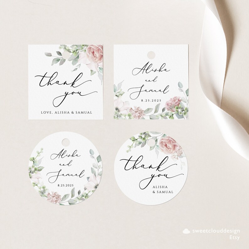 Blush Floral Favortag, Dusty Pink Thank You Tag, Editable Gift Tag ...